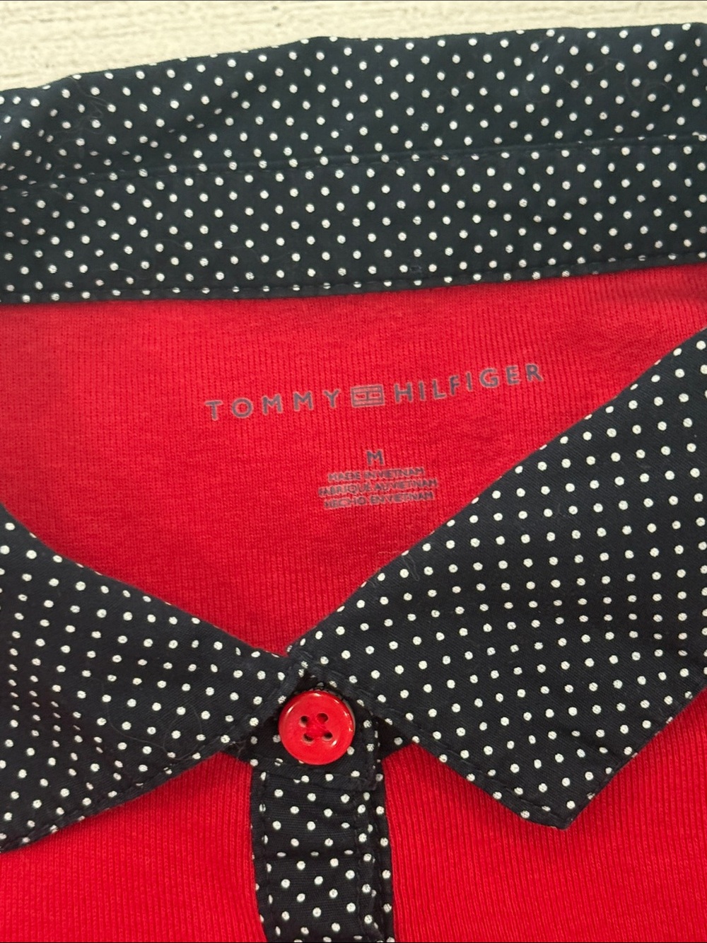 Tommy Hilfiger Red Polo Dress Black Polka Dot Collar Short Sleeve Medium - Picture 2 of 4